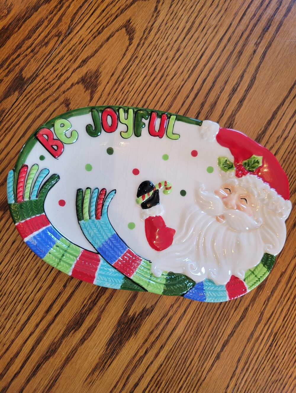Fitz and Floyd Be Joyful Santa Claus Ceramic Serving Platter Holiday Christmas